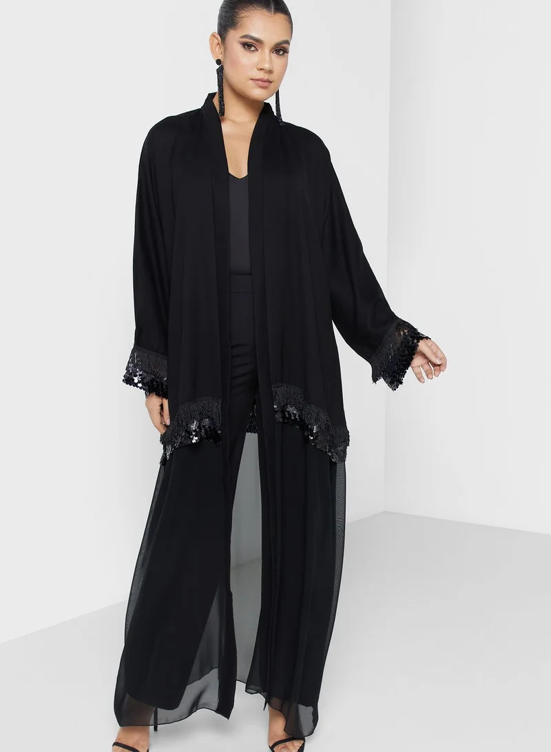 hayas closet Embellished Fringe Detail Abaya