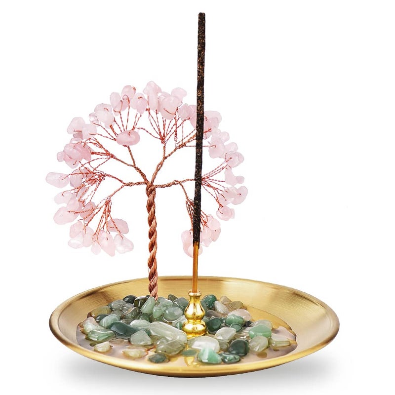 UD Incense Holder for Sticks Healing Crystal Stone Money Tree Incense Burner Ash Catcher for Yoga Meditation and Home Decor Pink
