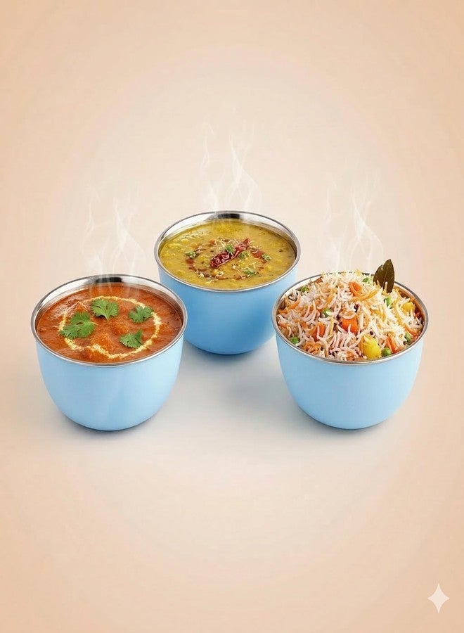 Zaib Stainless Steel and Plastic Coated Microwave Safe Bowls | Multipurpose Storage Containers | No Lid | Capacity - 500 ML (14 CM- 6 Pcs Blue) - Image 5