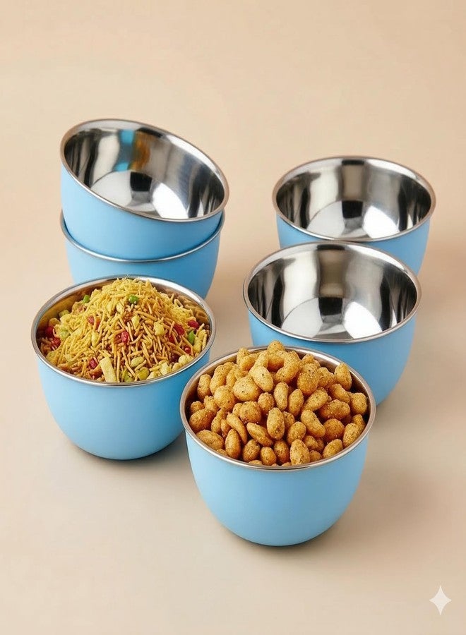 Zaib Stainless Steel and Plastic Coated Microwave Safe Bowls | Multipurpose Storage Containers | No Lid | Capacity - 500 ML (14 CM- 6 Pcs Blue) - Image 4