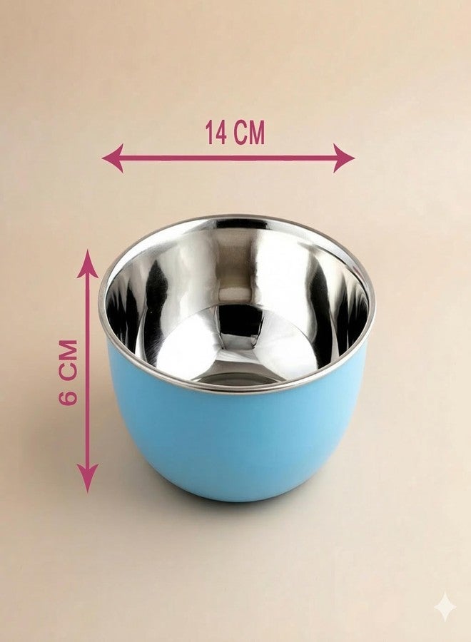 Zaib Stainless Steel and Plastic Coated Microwave Safe Bowls | Multipurpose Storage Containers | No Lid | Capacity - 500 ML (14 CM- 6 Pcs Blue) - Image 2