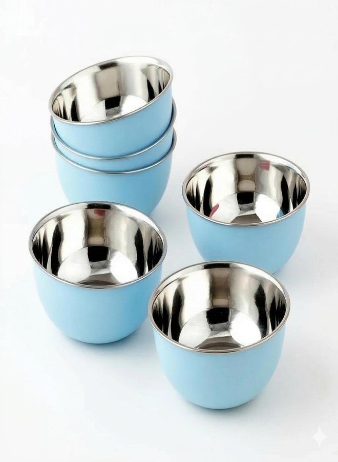 Zaib Stainless Steel and Plastic Coated Microwave Safe Bowls | Multipurpose Storage Containers | No Lid | Capacity - 500 ML (14 CM- 6 Pcs Blue) - Image 1