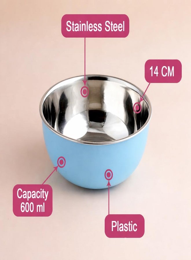 Zaib Stainless Steel and Plastic Coated Microwave Safe Bowls | Multipurpose Storage Containers | No Lid | Capacity - 500 ML (14 CM- 6 Pcs Blue) - Image 3