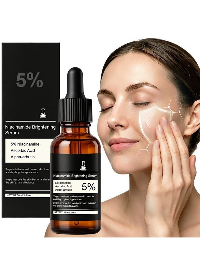 Feimuko 5% Niacinamide Brightening Serum,with Ascorbic Acid & Alpha-Arbutin, Improve Dullness & Uneven Skin Tone, Strengthen Skin Barrier, Hydrating Facial Serum for Daily Skin Care, 30ml - Image 1