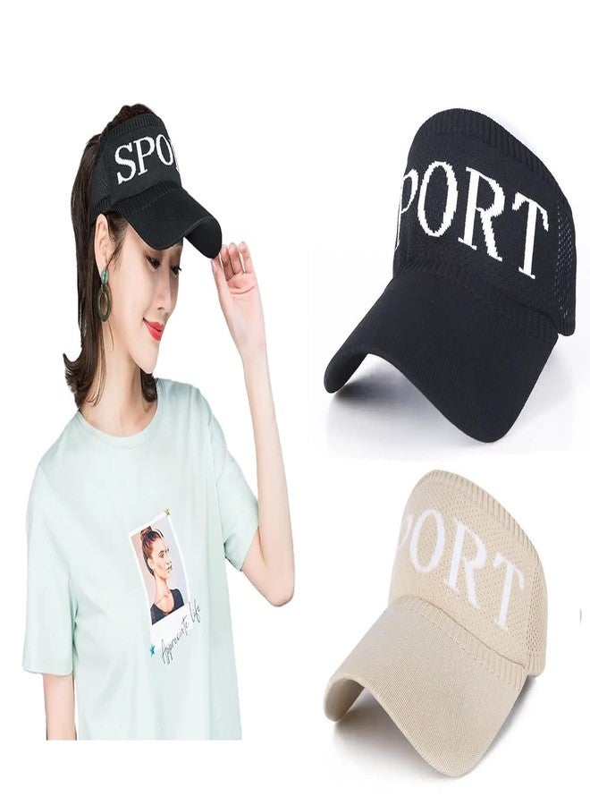 CLOTHERA قبعة شمسية رياضية من كلوثيرا (عبوة من قطعتين) (بيج فاتح وأسود) - Image 2