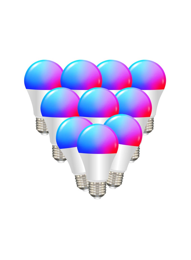 لمبة LED ذكية تعمل بالواي فاي E27 – ألوان RGB + أبيض دافئ وبارد، سطوع قابل للتعديل، متوافقة مع مساعد الصوت (عبوة من 10 قطع) - Image 1