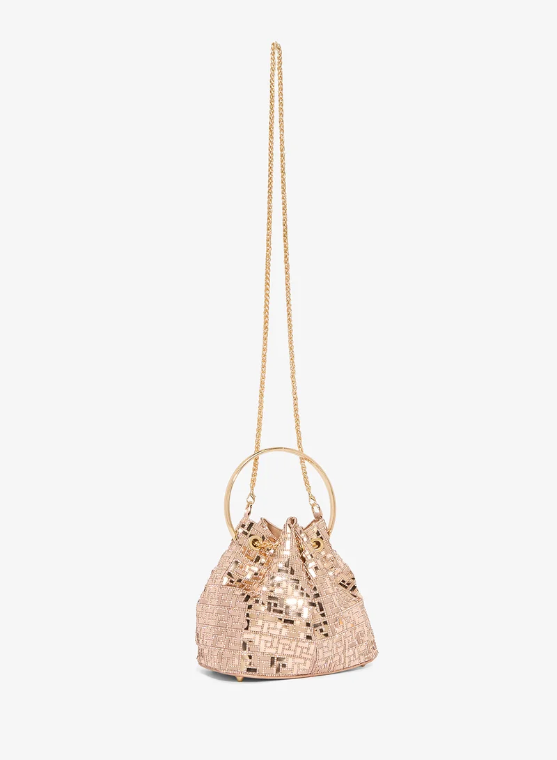 Khizana Gold Embellished Metallic Ring Handle Mini Bag