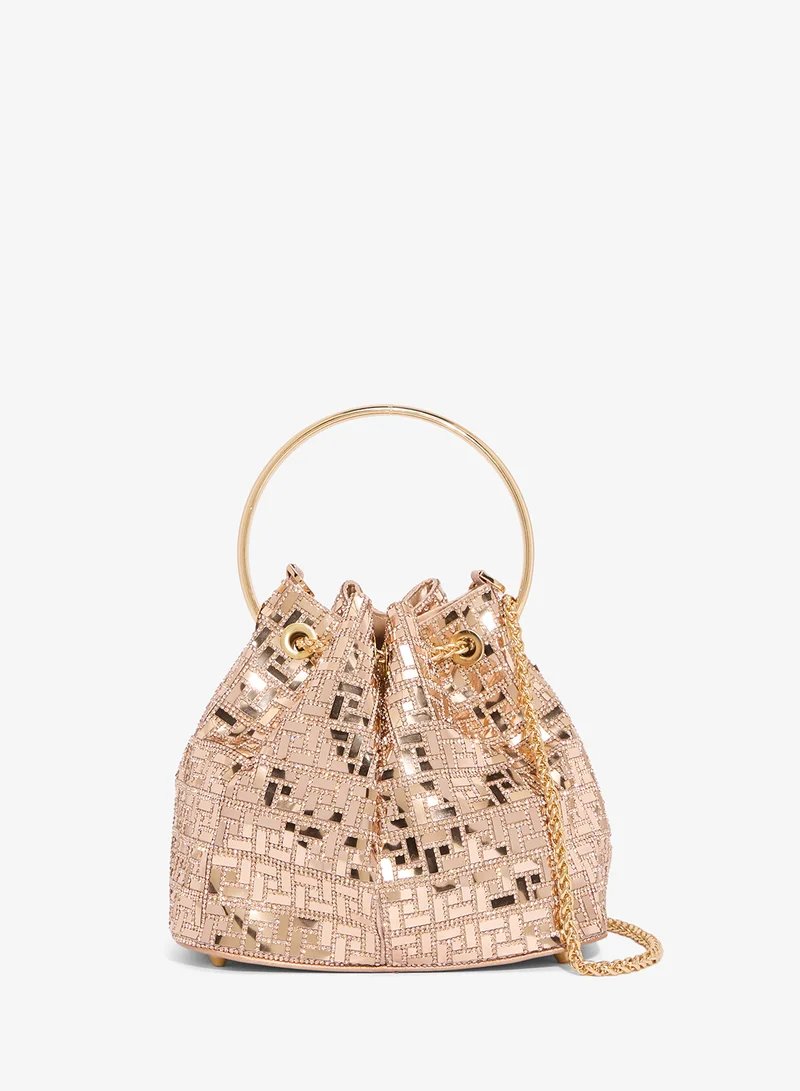 Gold Embellished Metallic Ring Handle Mini Bag