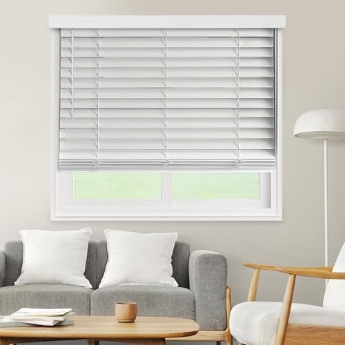 CHICOLOGY CHICOLOGY Faux Wood Blinds  Window Blinds  Wood Blinds  Window Shades  Window Treatments  Blinds  Shades  Window Shades For Home  Wooden Blinds  70W X 60H Basic White 