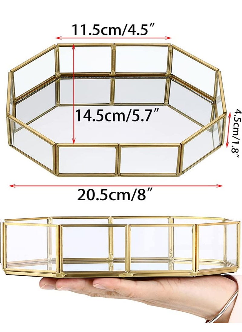 Generic - Mirror Gold Tray Small Perfume Glass Tray Metal Makeup Decorative Tray Rectangle Mirrored Jewelry Tray Organizer for Vanity Bathroom Dressing Table Polygon - Image 1