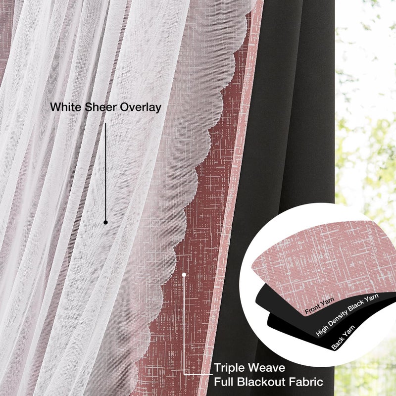 Amzdecor Pink White Ombre Full Blackout Curtains with Sheer Overlay Mix and Match Double Layer Thermal Insulated Drapes,Grommet Window Treatment for Living Room Boys Bedroom Nursery, 2 Panels, 52"x90" - Image 4