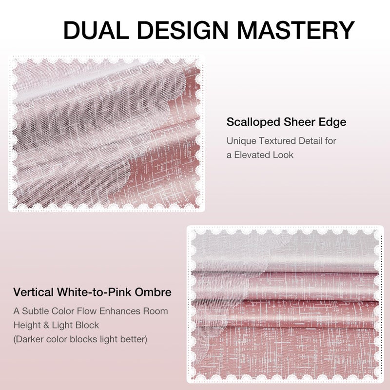 Amzdecor Pink White Ombre Full Blackout Curtains with Sheer Overlay Mix and Match Double Layer Thermal Insulated Drapes,Grommet Window Treatment for Living Room Boys Bedroom Nursery, 2 Panels, 52"x90" - Image 5