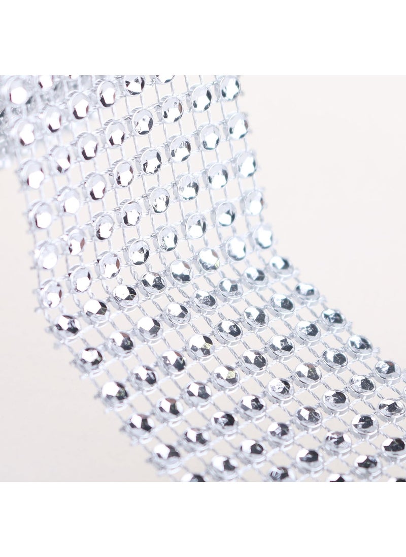PMLAND PMLAND Silver Diamond 8 Row Rhinestone Mesh Ribbon Wrap  Bulk Package 15 Inch Wide x 30 Feet Long  - Image 2