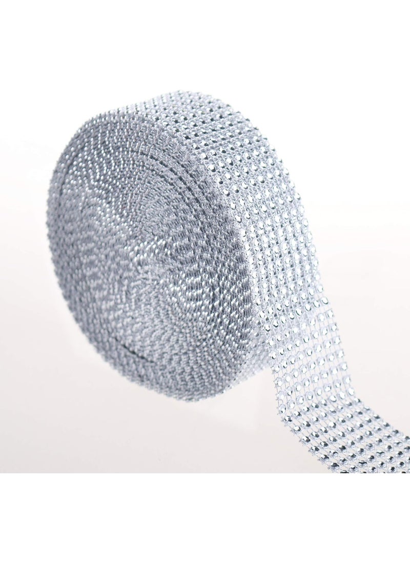 PMLAND PMLAND Silver Diamond 8 Row Rhinestone Mesh Ribbon Wrap  Bulk Package 15 Inch Wide x 30 Feet Long  - Image 4