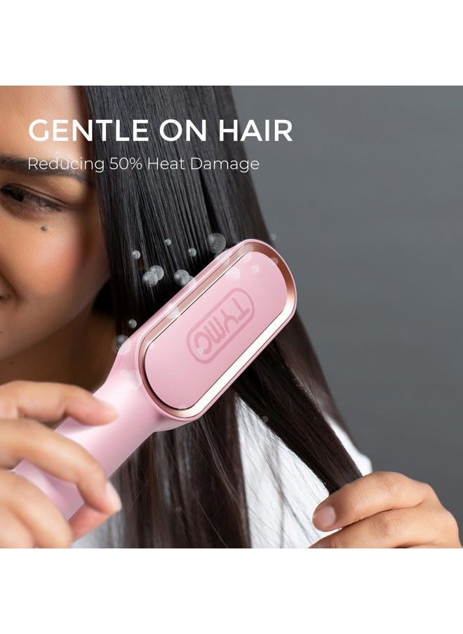 TYMO Hair Straightener Brush, TYMO Ring Hair Straightener Comb Straightening Brush for Women with 5 Temps 20s Fast Heating & Dual Voltage, Pink  - Image 4