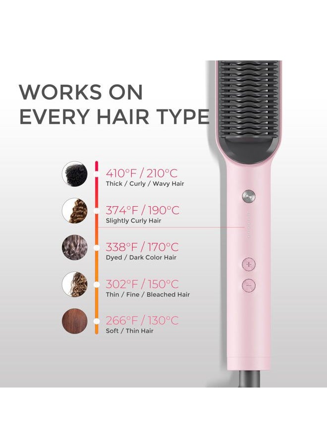 TYMO Hair Straightener Brush, TYMO Ring Hair Straightener Comb Straightening Brush for Women with 5 Temps 20s Fast Heating & Dual Voltage, Pink  - Image 5