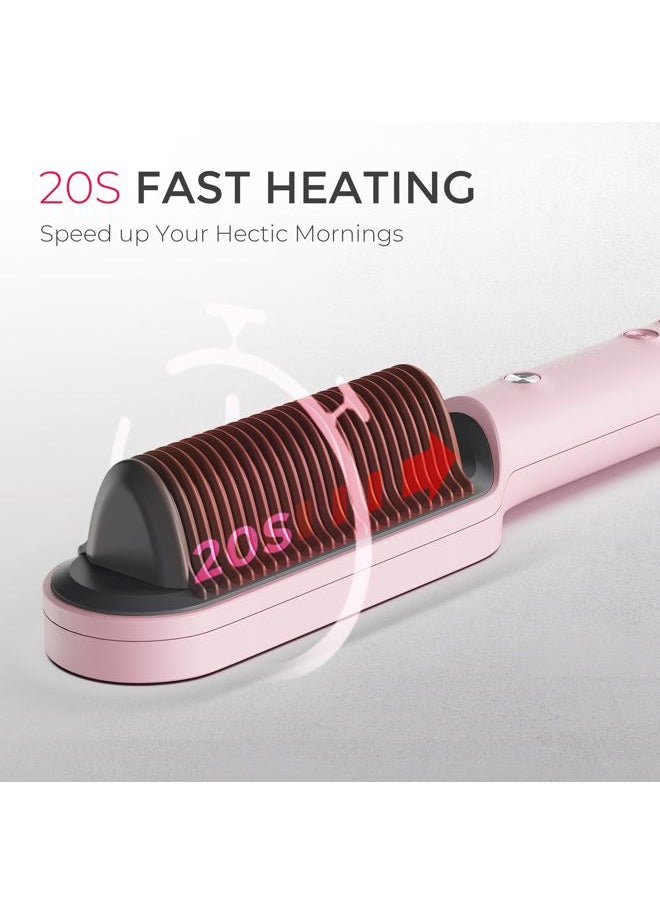 TYMO Hair Straightener Brush, TYMO Ring Hair Straightener Comb Straightening Brush for Women with 5 Temps 20s Fast Heating & Dual Voltage, Pink  - Image 3