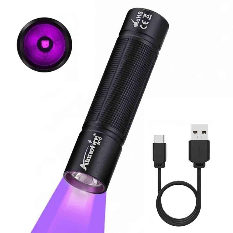 ALONEFIRE SV127 Mini 395nm UV Flashlight USB C Rechargeable Blacklight Woods Lamp Money Detector Black Light for Pet Urine Detetector, Minerals, Rocks, AC Leaks with Built-in Battery - Image 1
