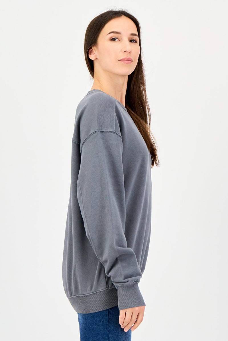Aerie Offline By Aerie Women Crew Neck Plain Long Sleeve Sweatshirt, Grey - Image 3