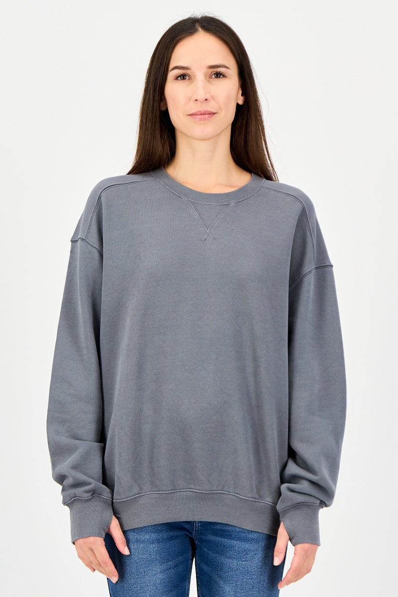 Aerie Offline By Aerie Women Crew Neck Plain Long Sleeve Sweatshirt, Grey - Image 1