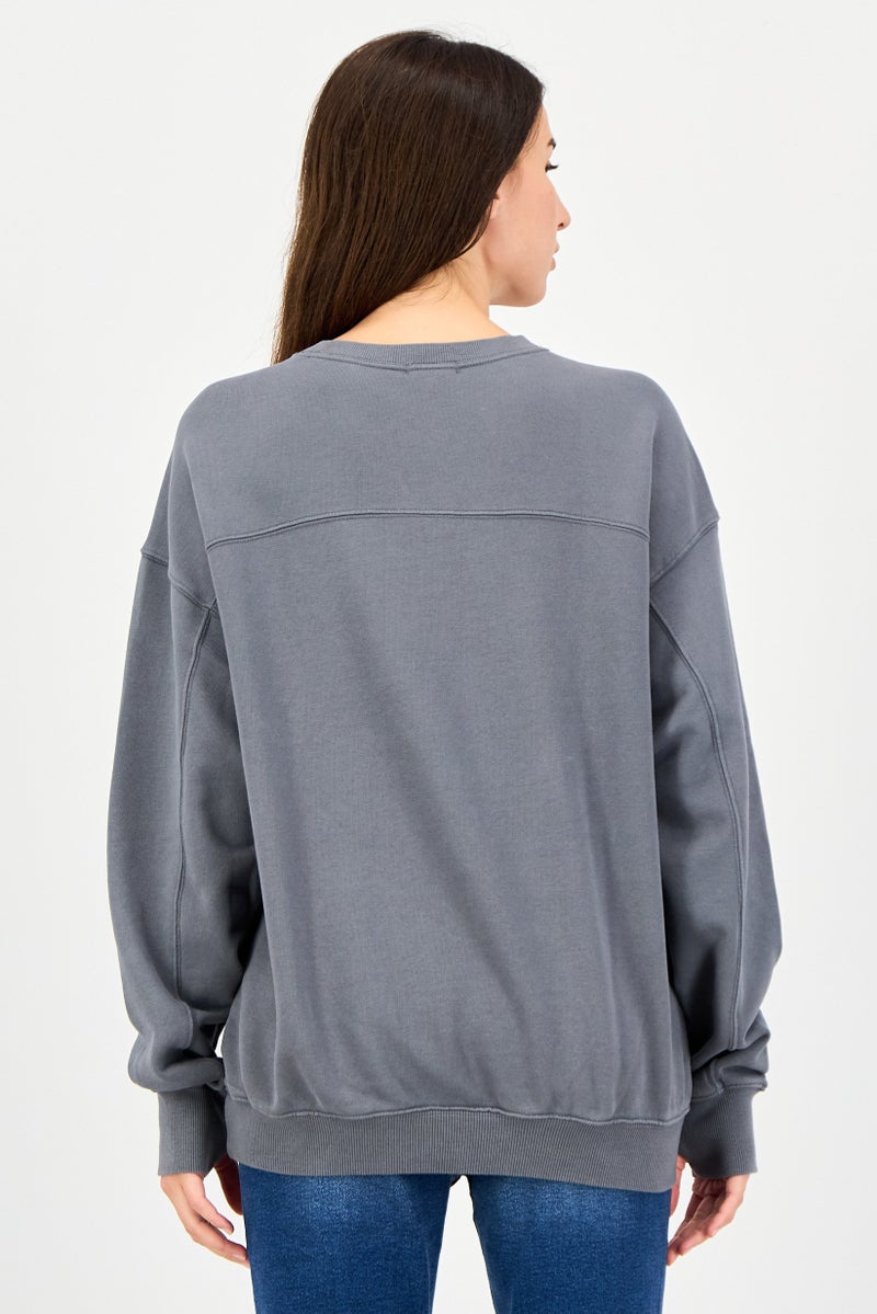 Aerie Offline By Aerie Women Crew Neck Plain Long Sleeve Sweatshirt, Grey - Image 2