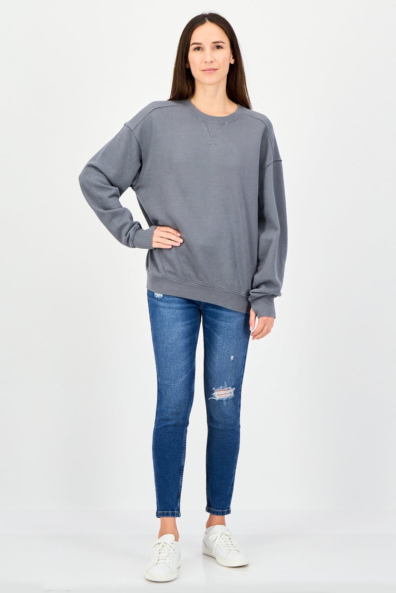 Aerie Offline By Aerie Women Crew Neck Plain Long Sleeve Sweatshirt, Grey - Image 4