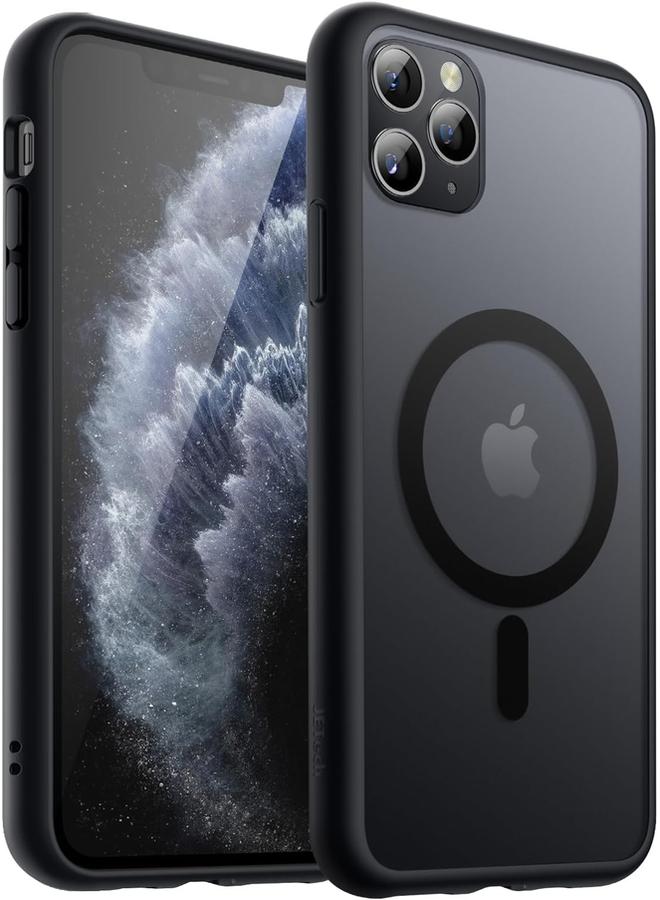 جي تيك جراب مغناطيسي لهاتف Iphone 11 Pro Max مقاس 6.5 بوصة متوافق مع Magsafe، غطاء خلفي شفاف غير لامع نحيف مقاوم للصدمات، أسود - Image 1