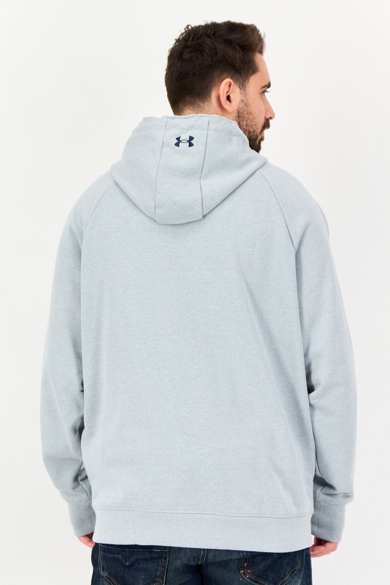 UNDER ARMOUR Men Brand Logo Long Sleeve Hoodie, Grey - Image 3