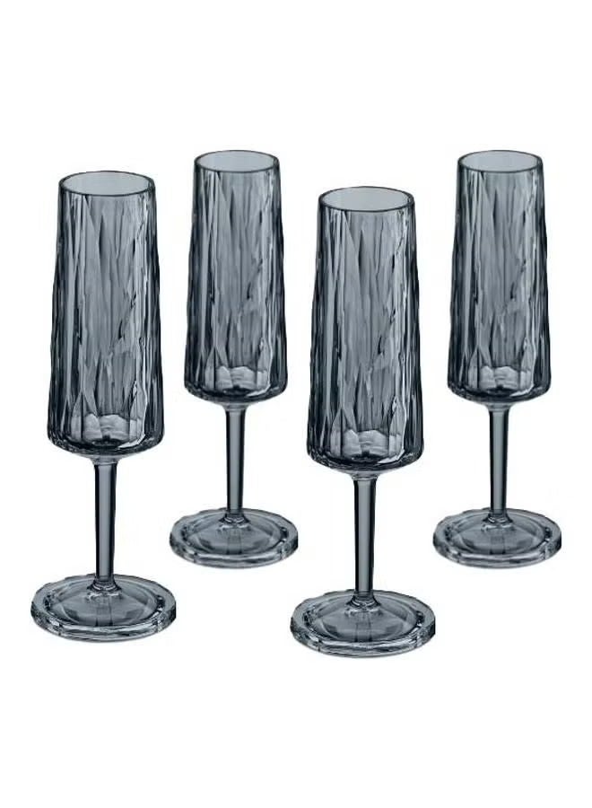 Koziol Champagne Flute Glass Transparent Grey Club No 5 100ml, Polycarbonate (Pack of 4) - Image 1