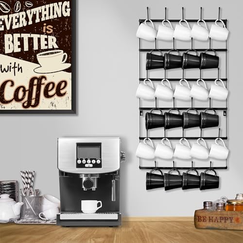 Sorbus Mug Rack for Wall Large Rustic Coffee Mug Holder Wall Mount with 27 Hooks Coffee Cup Display Rack 6Tier Metal Mug Organizer for Home Kitchen Bar Coffee Station Dining Room - Image 3