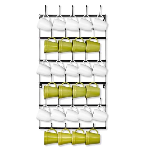 Sorbus Mug Rack for Wall Large Rustic Coffee Mug Holder Wall Mount with 27 Hooks Coffee Cup Display Rack 6Tier Metal Mug Organizer for Home Kitchen Bar Coffee Station Dining Room - Image 1