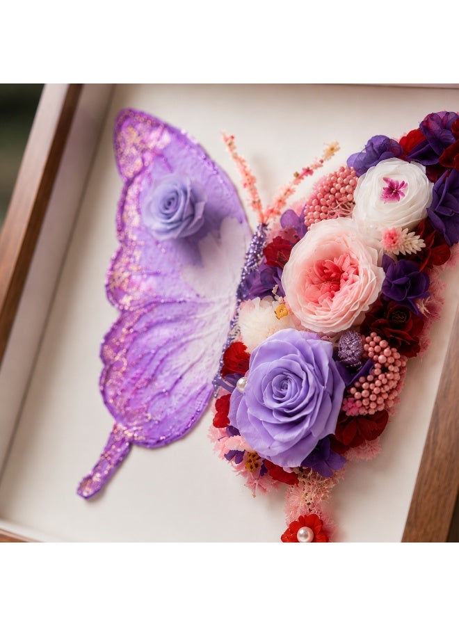 Purple Butterfly Preserved Flower Wall Art | 11x11 Inch Wooden Frame | Lasts 3-5 Years | Handmade Home Decor Gift for Valentine's Day, Birthday, Wedding & Anniversary - Image 5