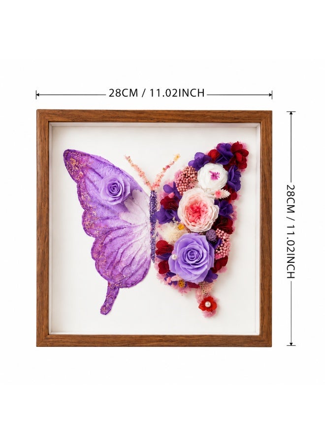 Purple Butterfly Preserved Flower Wall Art | 11x11 Inch Wooden Frame | Lasts 3-5 Years | Handmade Home Decor Gift for Valentine's Day, Birthday, Wedding & Anniversary - Image 3