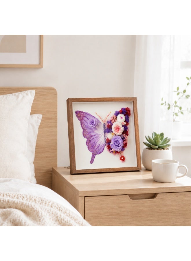 Purple Butterfly Preserved Flower Wall Art | 11x11 Inch Wooden Frame | Lasts 3-5 Years | Handmade Home Decor Gift for Valentine's Day, Birthday, Wedding & Anniversary - Image 2