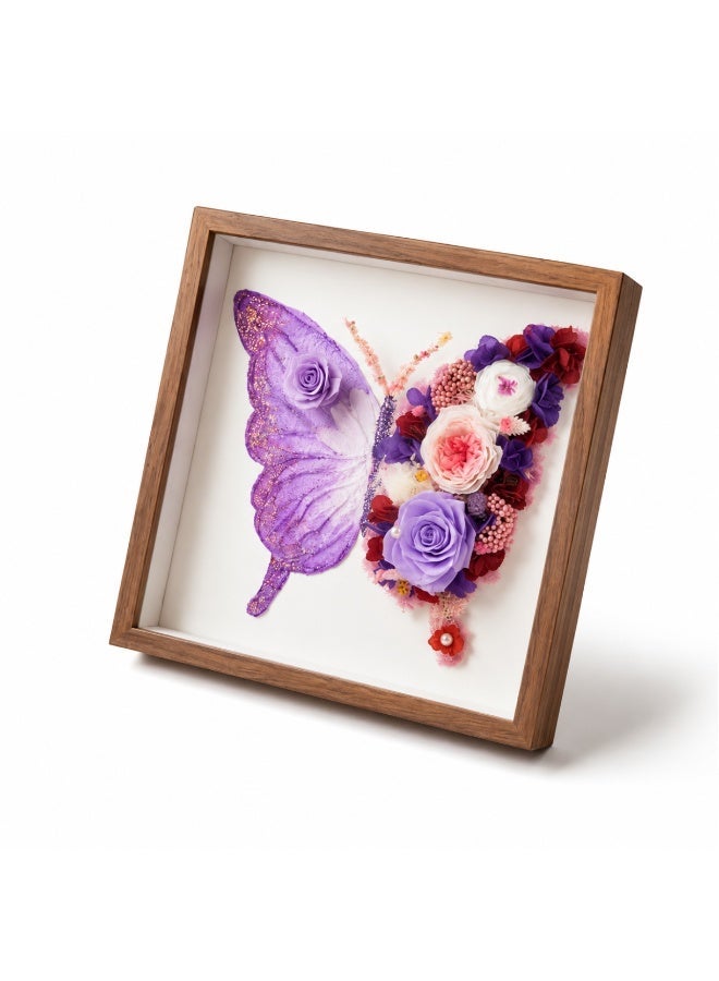 Purple Butterfly Preserved Flower Wall Art | 11x11 Inch Wooden Frame | Lasts 3-5 Years | Handmade Home Decor Gift for Valentine's Day, Birthday, Wedding & Anniversary - Image 1