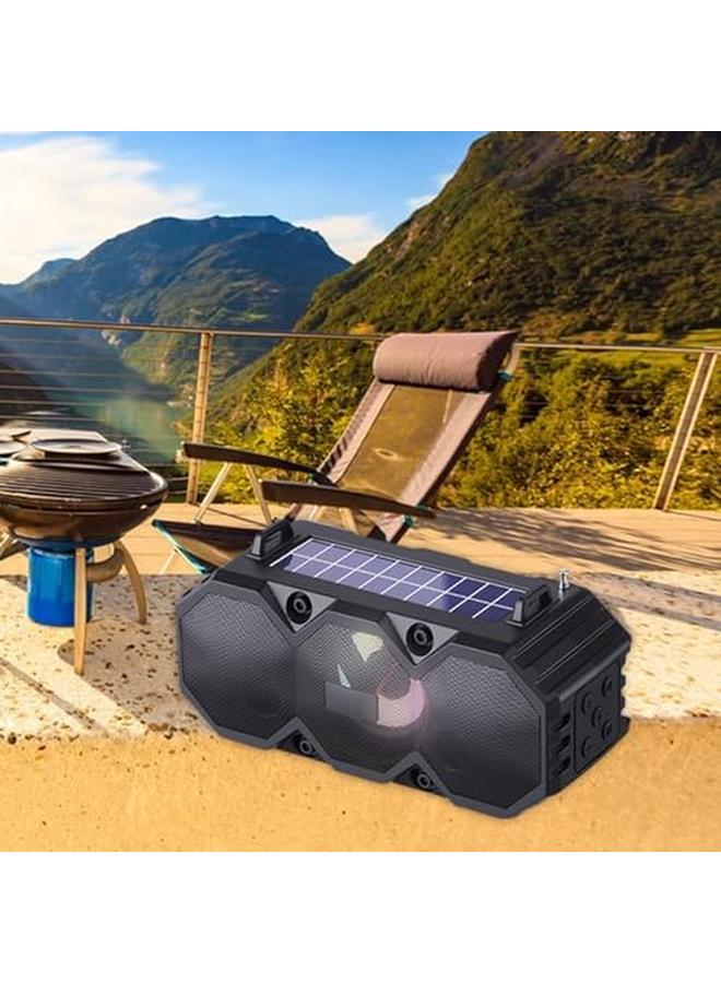 Excefore Solar Bluetooth Speaker Portable Hand Carry Solar Bluetooth Speakers Wireless Outdoor Speaker With Subwoofer Deep Bass Powerful Stereo Speaker For Business Travel And Home Party Travel Black  - Image 3