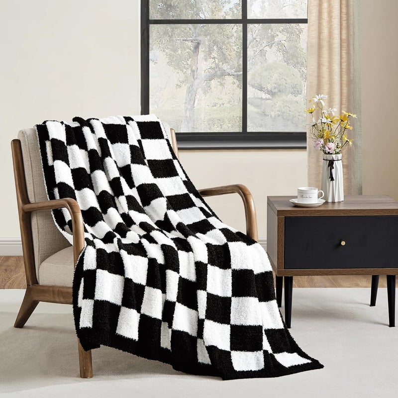 CREVENT Ultra Soft and Plush Reversible Microfiber Throw Blanket for Couch Sofa and Bed (127x152cm Checkered Black) - Image 1