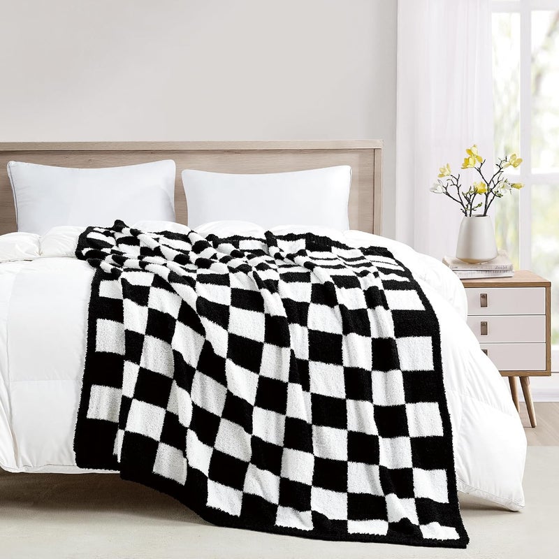 CREVENT Ultra Soft and Plush Reversible Microfiber Throw Blanket for Couch Sofa and Bed (127x152cm Checkered Black) - Image 3