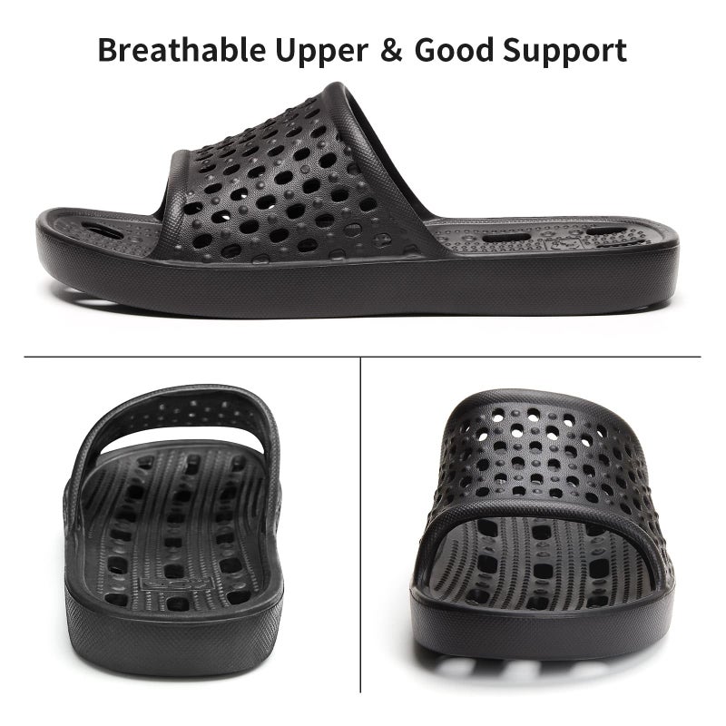 Xomiboe Shower Shoes Men Shower Slippers Women Non Slip Flip Flops Bathroom for College Dorm Room Essentials Sandals Slides With Holes Students Boys Girl Gym (Black,EU44-45) - Image 5