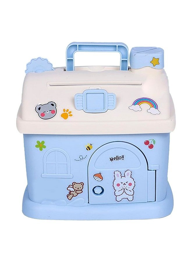 ويش كي حصالة نقود على شكل منزل من WISHKEY للأطفال، صندوق توفير نقود مع مقبض ومفاتيح، حصالة نقود لطيفة مع قفل، حصالة نقود حقيقية، هدية للأطفال (عبوة من قطعة واحدة، أزرق)، كوخ - Image 1