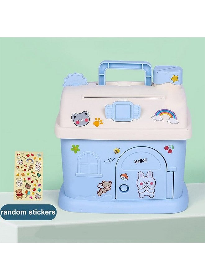 ويش كي حصالة نقود على شكل منزل من WISHKEY للأطفال، صندوق توفير نقود مع مقبض ومفاتيح، حصالة نقود لطيفة مع قفل، حصالة نقود حقيقية، هدية للأطفال (عبوة من قطعة واحدة، أزرق)، كوخ - Image 3