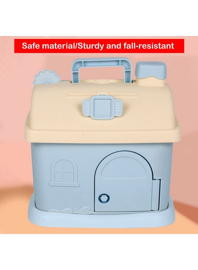 ويش كي حصالة نقود على شكل منزل من WISHKEY للأطفال، صندوق توفير نقود مع مقبض ومفاتيح، حصالة نقود لطيفة مع قفل، حصالة نقود حقيقية، هدية للأطفال (عبوة من قطعة واحدة، أزرق)، كوخ - Image 4