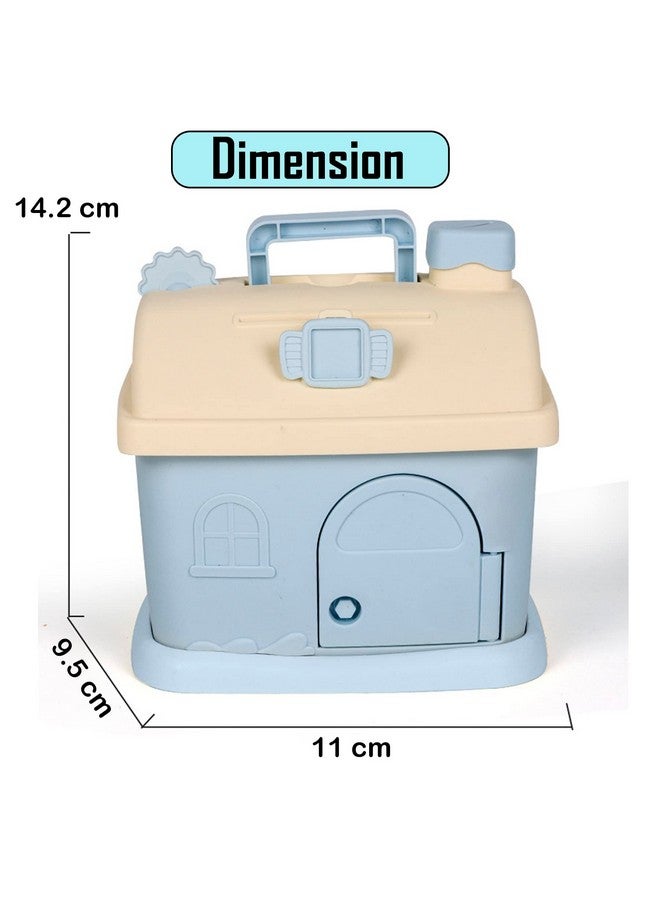 ويش كي حصالة نقود على شكل منزل من WISHKEY للأطفال، صندوق توفير نقود مع مقبض ومفاتيح، حصالة نقود لطيفة مع قفل، حصالة نقود حقيقية، هدية للأطفال (عبوة من قطعة واحدة، أزرق)، كوخ - Image 5
