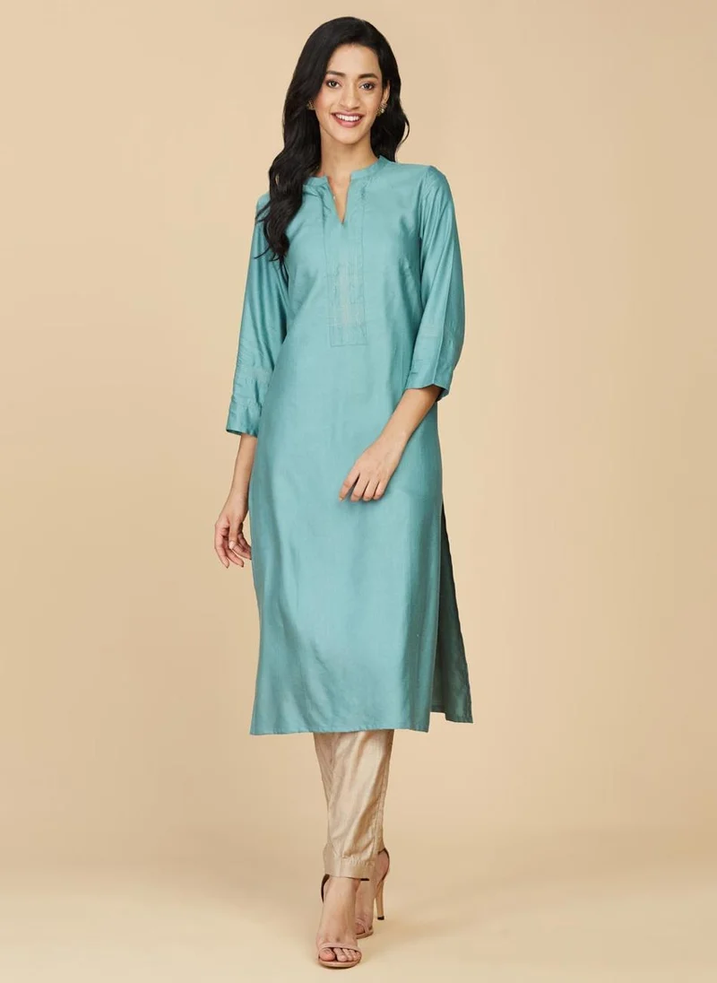 Fabindia Green Viscose Silk Long Kurti