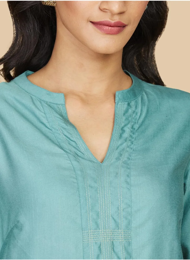 Fabindia Green Viscose Silk Long Kurti
