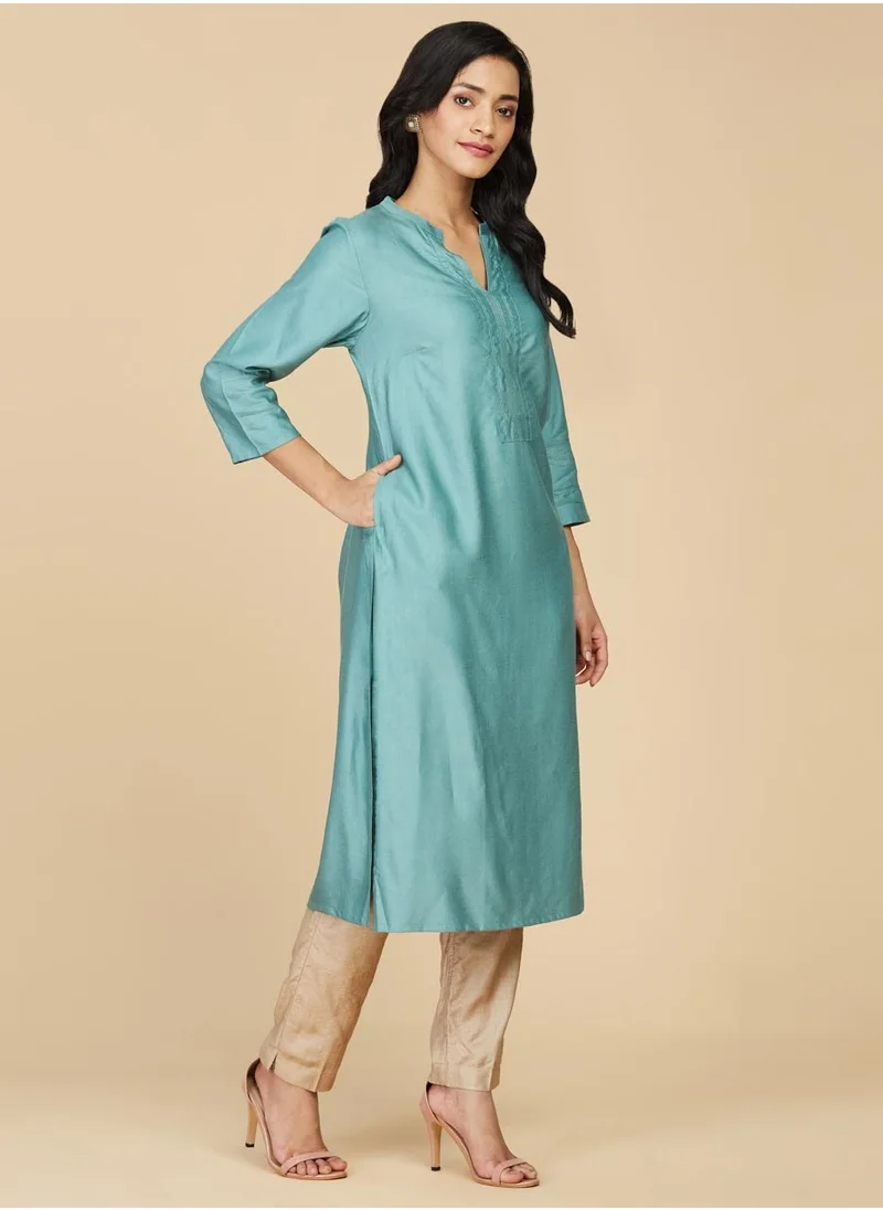 Fabindia Green Viscose Silk Long Kurti