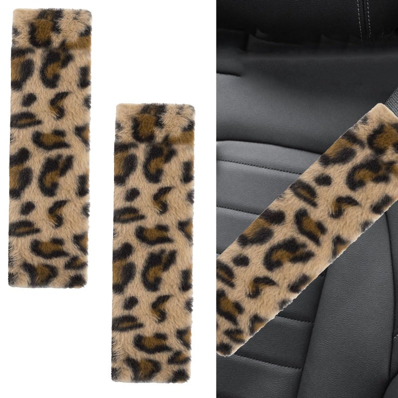 YoRise 2PCS Brown Leopard Print Car Seat Belt Cover Soft Fluff Auto Seat Shoulder Strap Pad Comfortable Vehicle Interior Seatbelt Protector Cushion Accessories for Truck SUV AirplaneSolid - Image 3