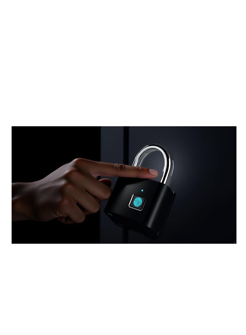 USB Rechargeable Keyless Biometric Fingerprint Padlock – Smart Digital Security Lock with 12-Month Battery Life, IP65 Waterproof, Portable Keyless Padlock for Gym Locker, Home, Office, Gate, and Garden - Image 2