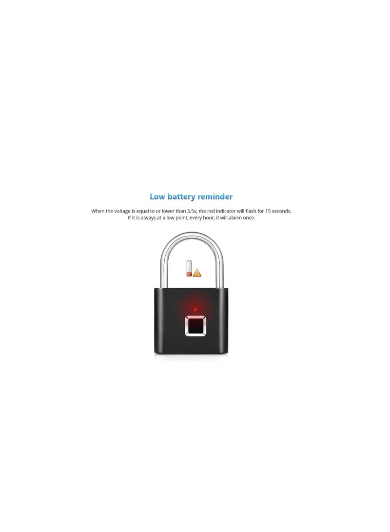 USB Rechargeable Keyless Biometric Fingerprint Padlock – Smart Digital Security Lock with 12-Month Battery Life, IP65 Waterproof, Portable Keyless Padlock for Gym Locker, Home, Office, Gate, and Garden - Image 3