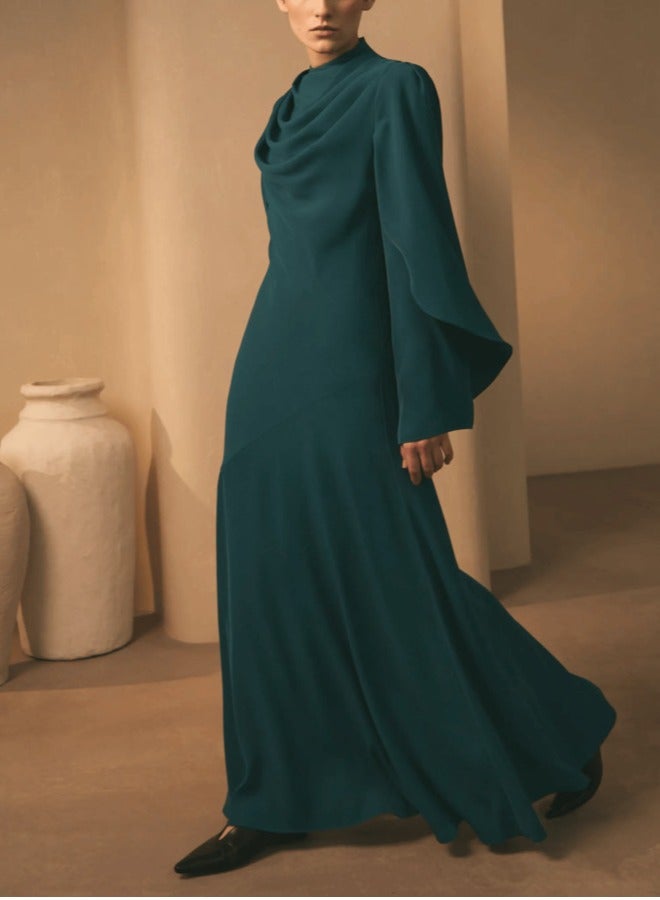 Lichi Maxi dress with high collar and draped bodice - Image 1